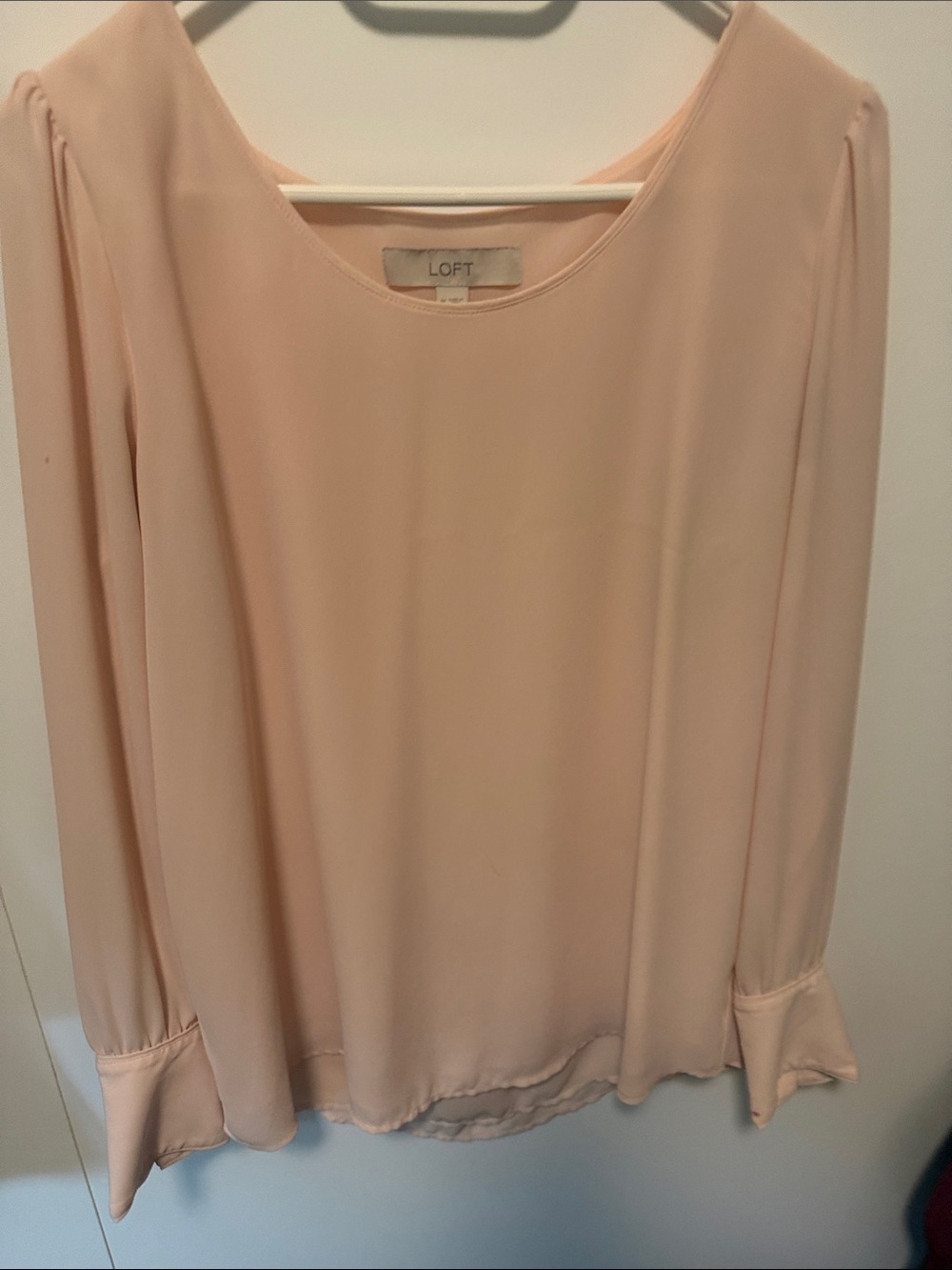 LOFT Pale Peach Long-Sleeve Scoop Neck Blouse